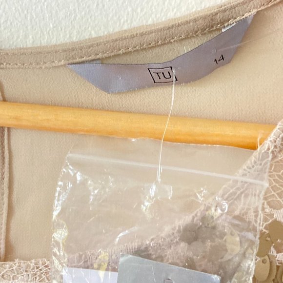 BNWT Tu Women's Cream Beige Sequin Embellished Blouse Size 14 - Picture 8 of 13